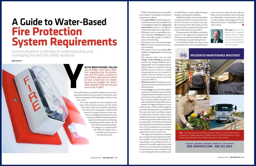 A Guide to Water-Based Fire Protection System Requirements featured in Professional Retail Store Maintenance magazine