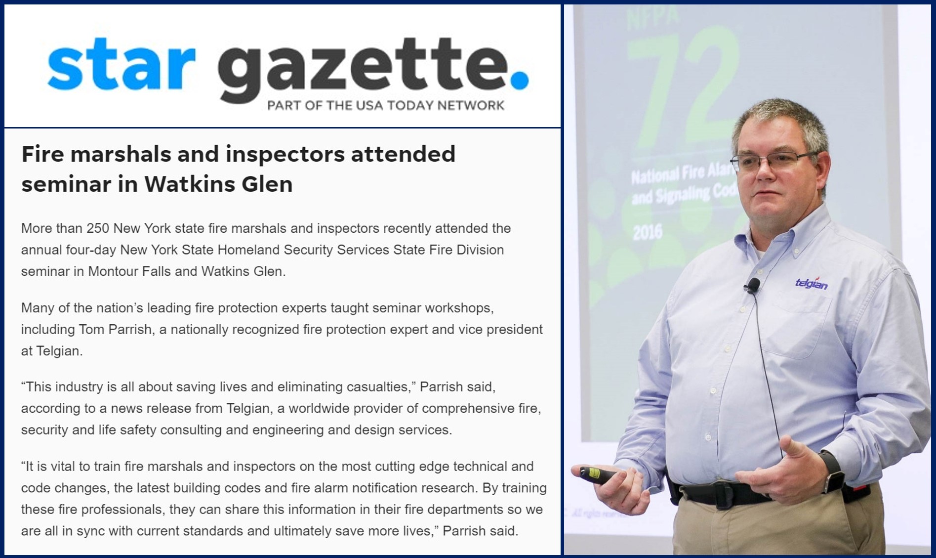 Fire prevention expert Tom Parrish featured at New York State Fire Marshals and Inspectors Seminar