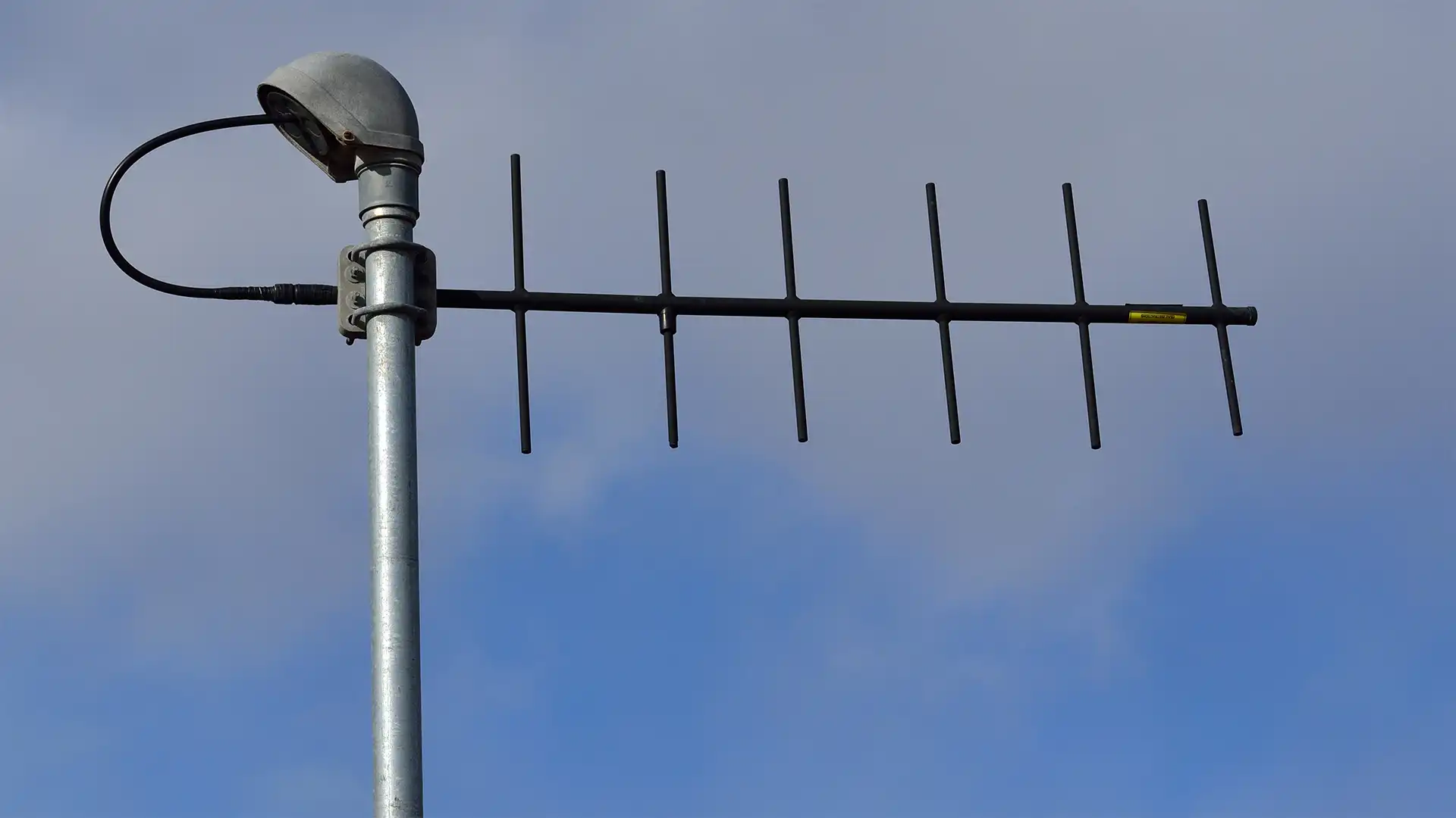 A yagi antenna that would be mounted on a rooftop or other high-elevation location