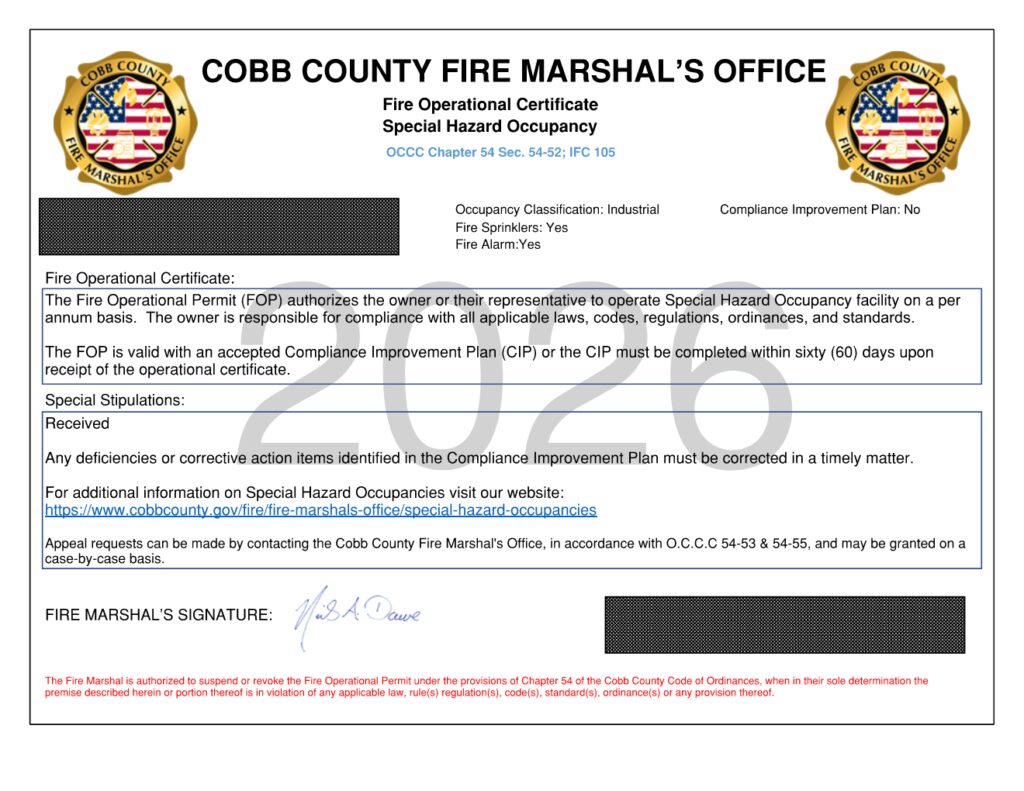 example permit issued by Cobb County